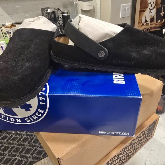 Birkenstock Lutry Premium Suede Suede Leather - Black MENS 10 US EU 43 CLOG NEW - Picture 3 of 10
